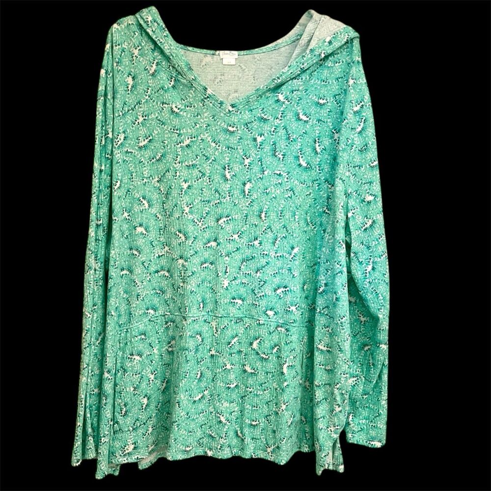 Sun Bay Womens Pullover With Hood & Front Pocket Teal Size 2X Excellent